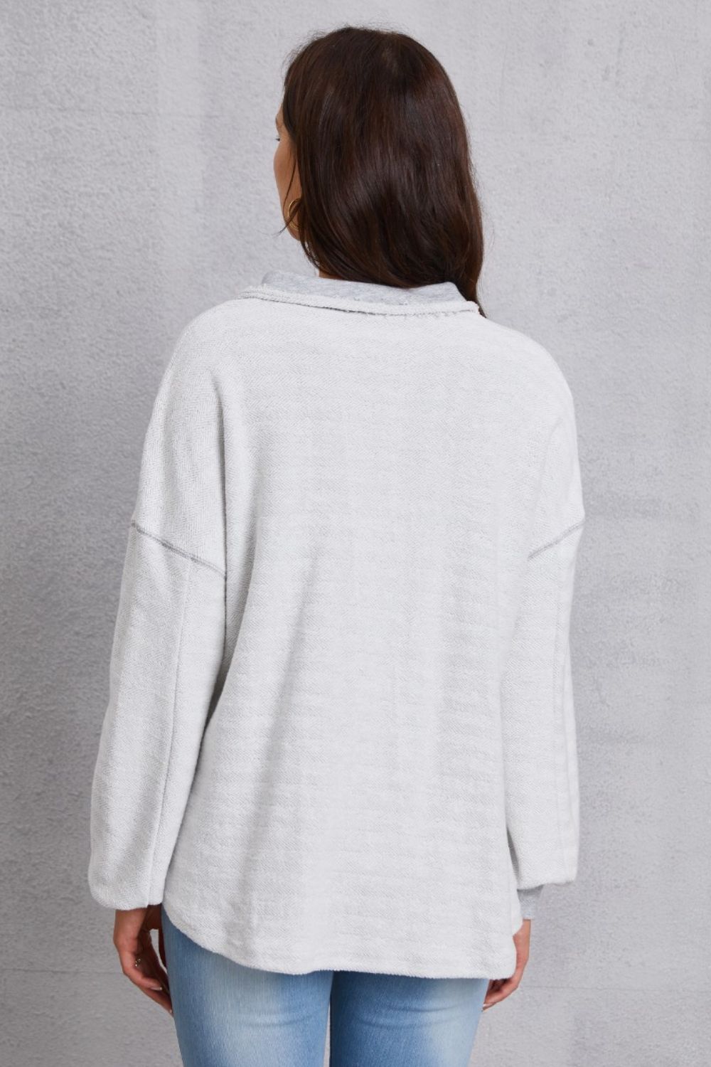 Half Button Dropped Shoulder Sweatshirt