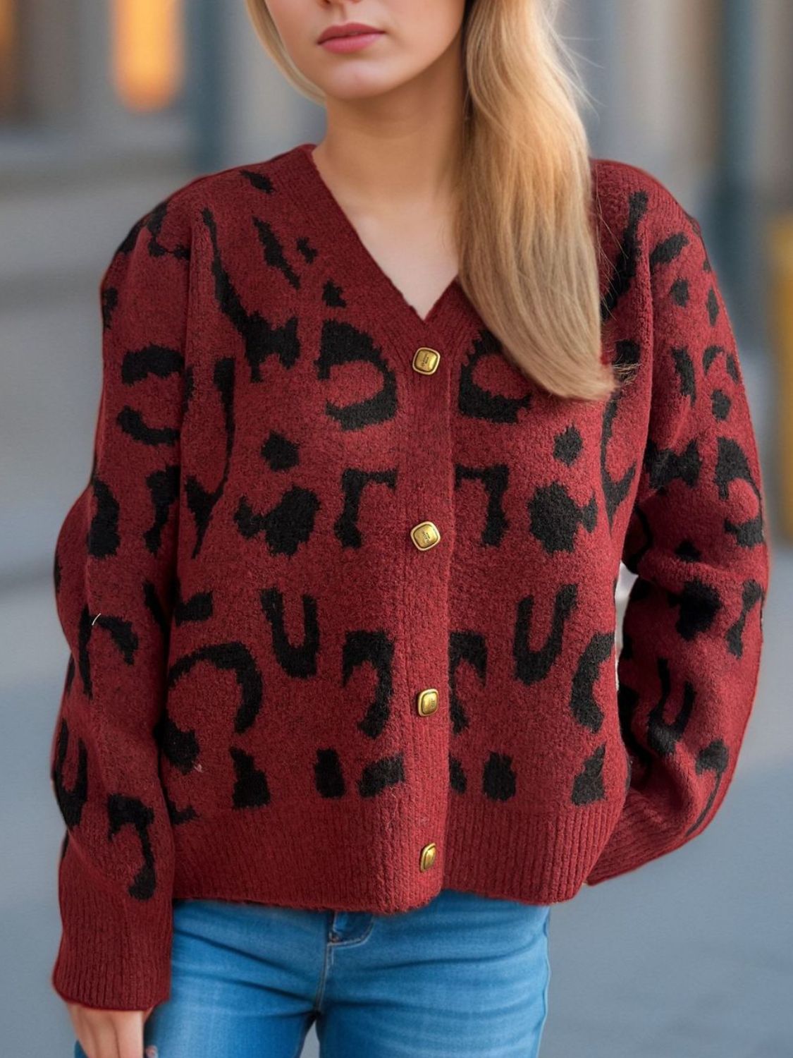 Leopard V-Neck Button Up Cardigan