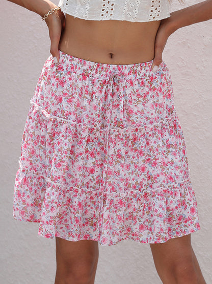 Printed Elastic Waist Mini Skirt