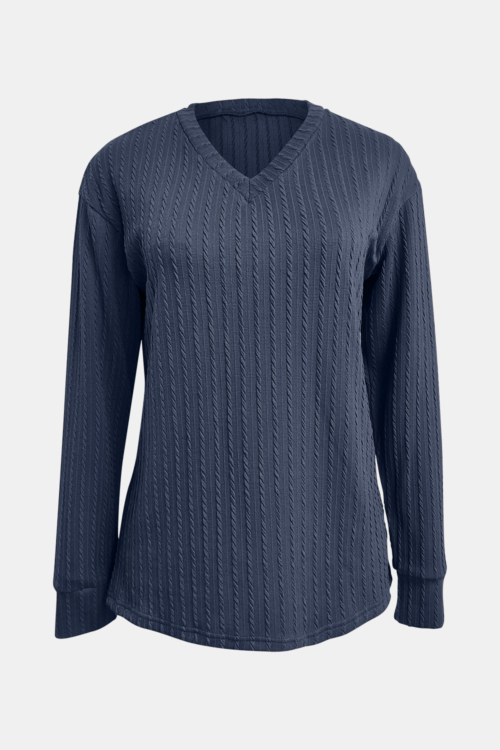 Textured V-Neck Long Sleeve T-Shirt