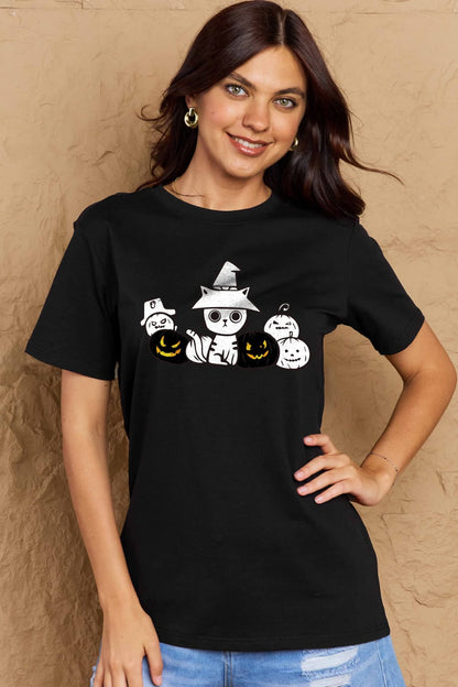 Simply Love Full Size Cat &amp; Pumpkin Graphic Cotton T-Shirt