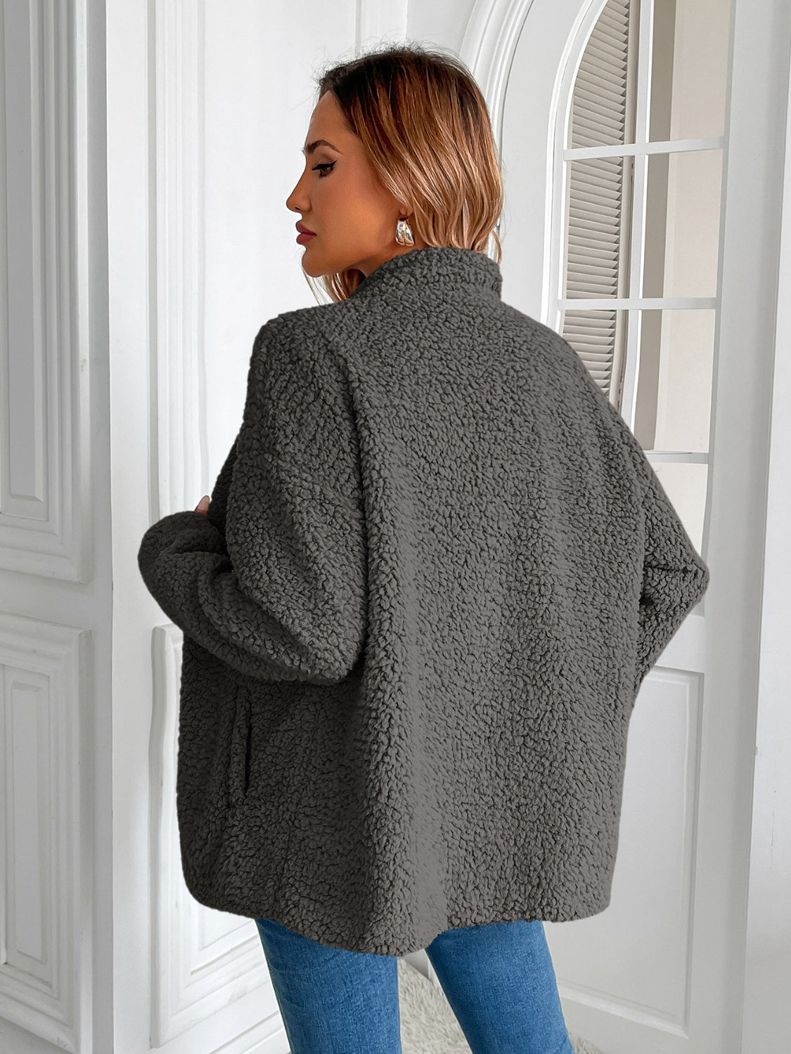 Ivy Lane Zip Up Long Sleeve Fuzzy Jacket