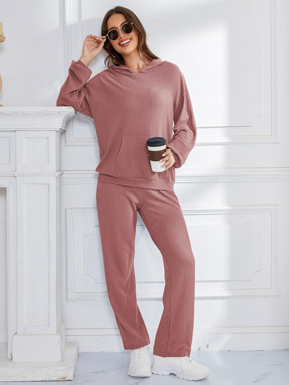 Dropped Shoulder Long Sleeve Hoodie and Pants Set