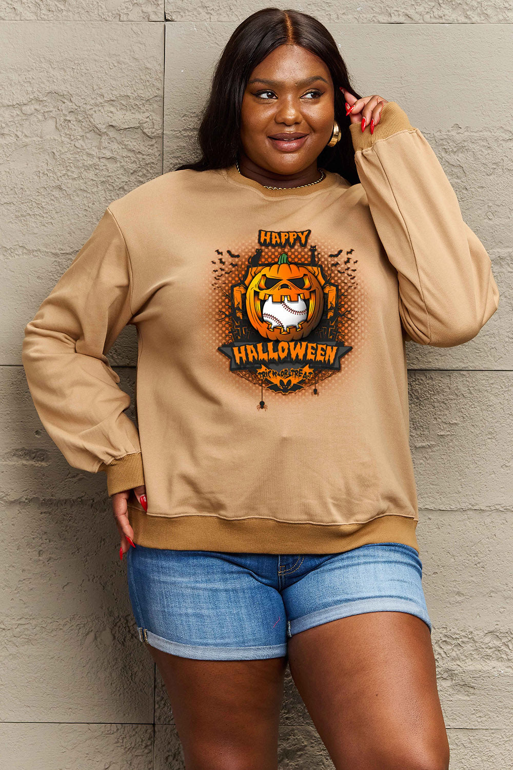 Simply Love Full Size HAPPY HALLOWEEN Graphic Sweatshirt