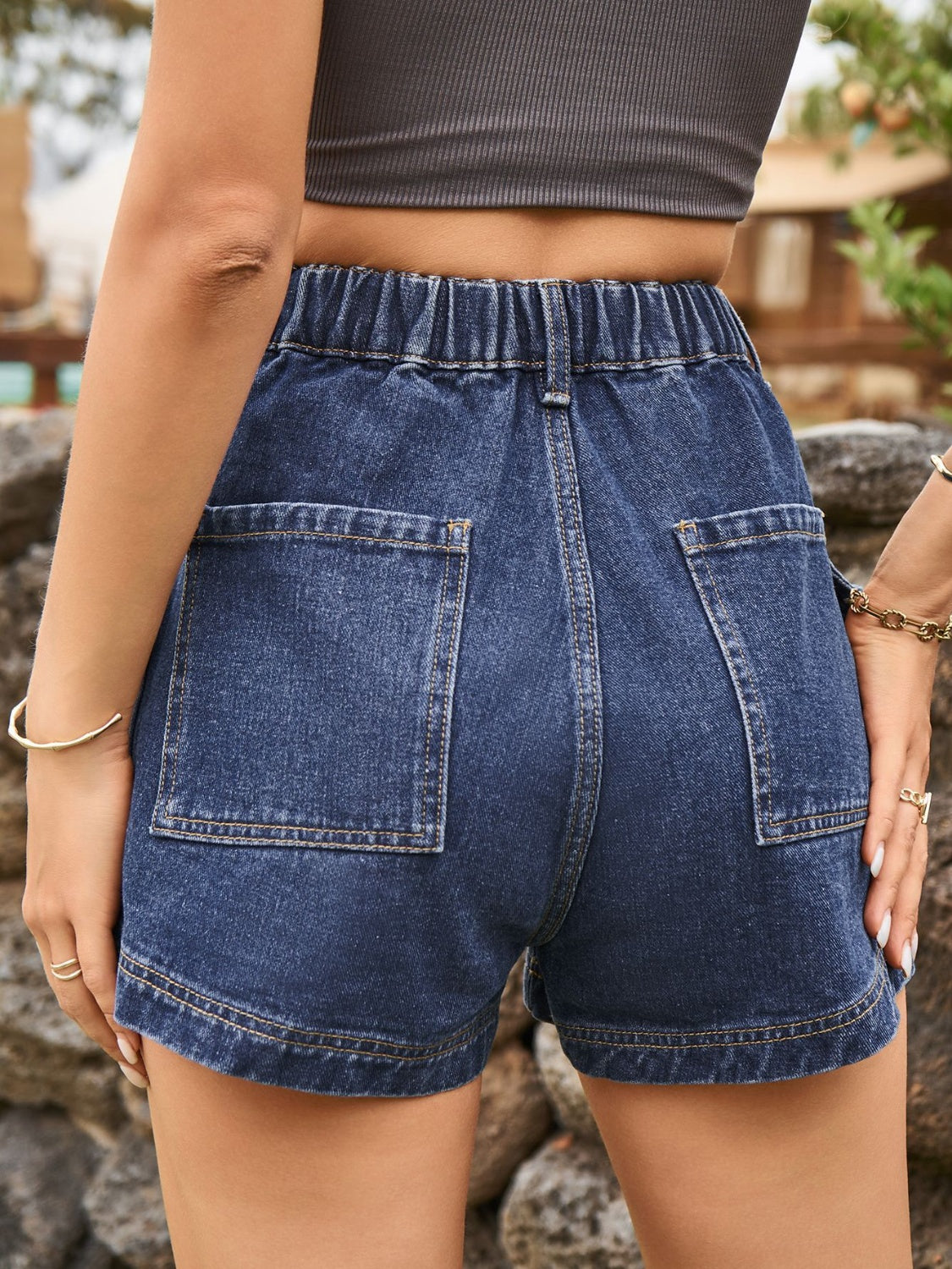 High Waist Denim Shorts with Pockets