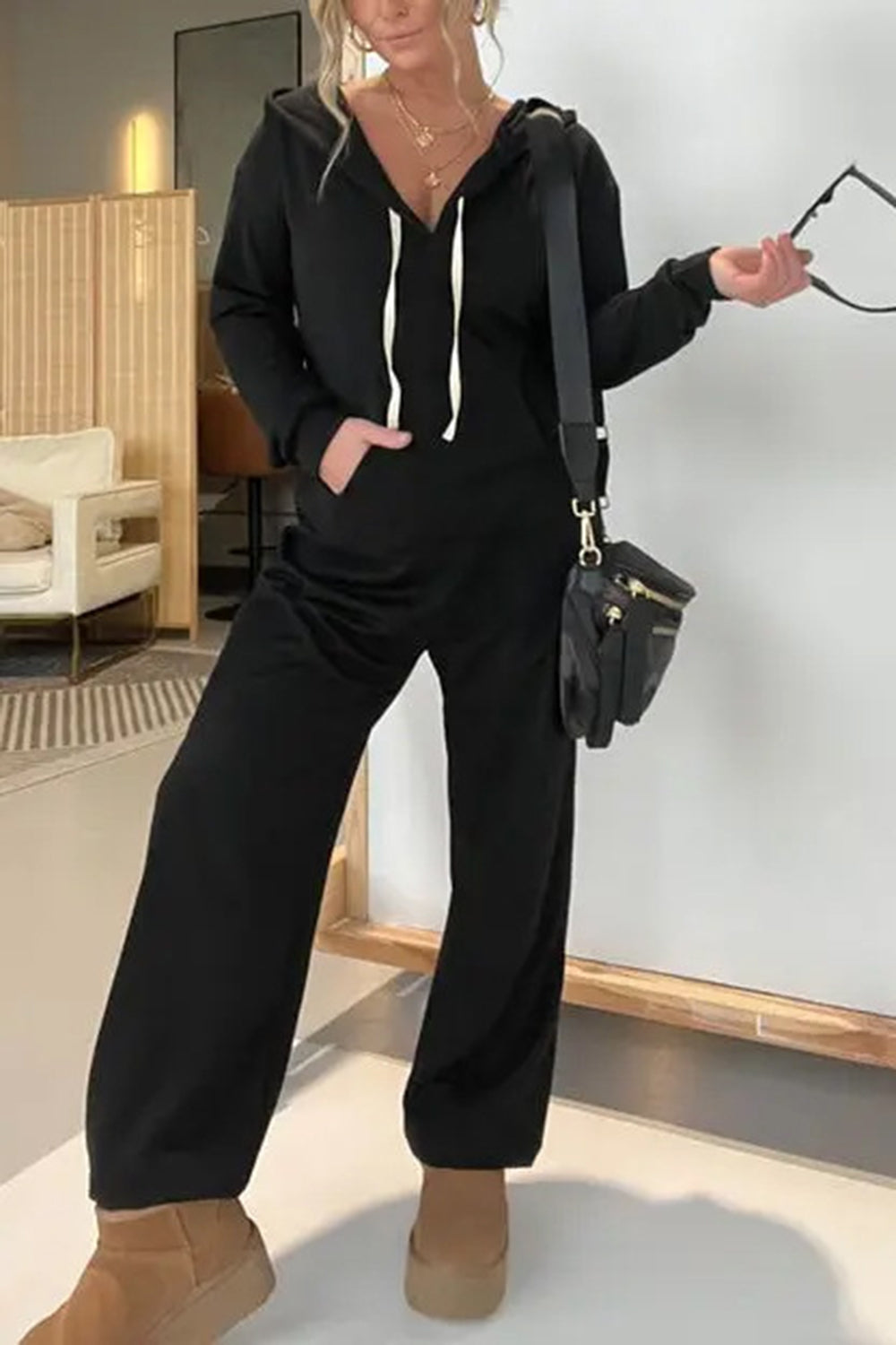 Full Size Drawstring Long Sleeve Jumpsuit