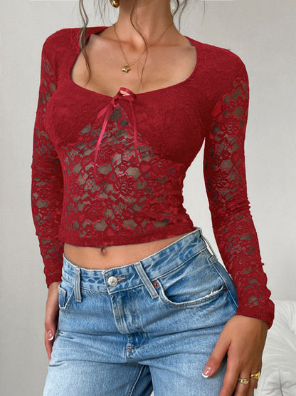 Devine Scoop Neck Long Sleeve Lace Top