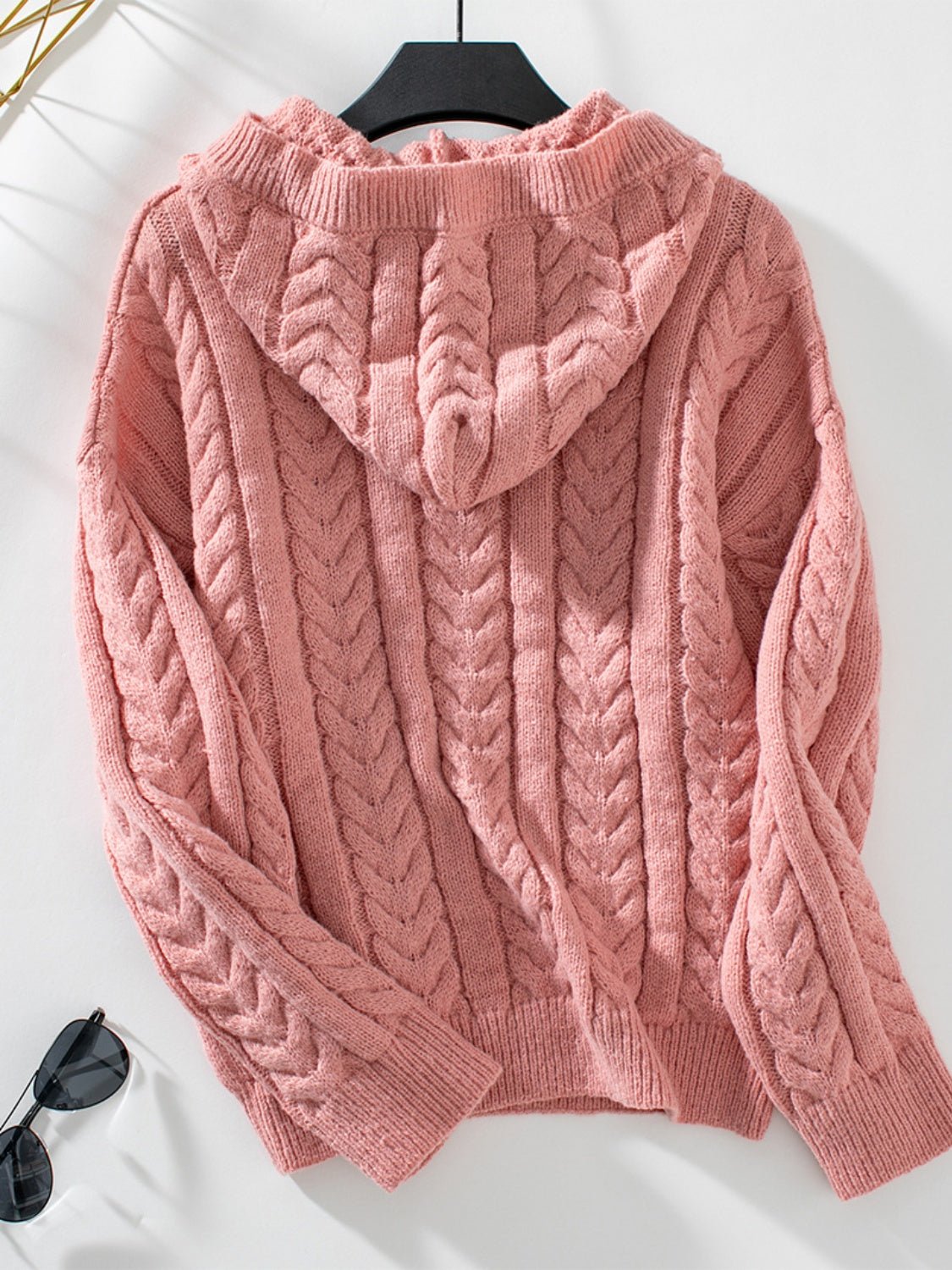 Cable-Knit Long Sleeve Hooded Sweater