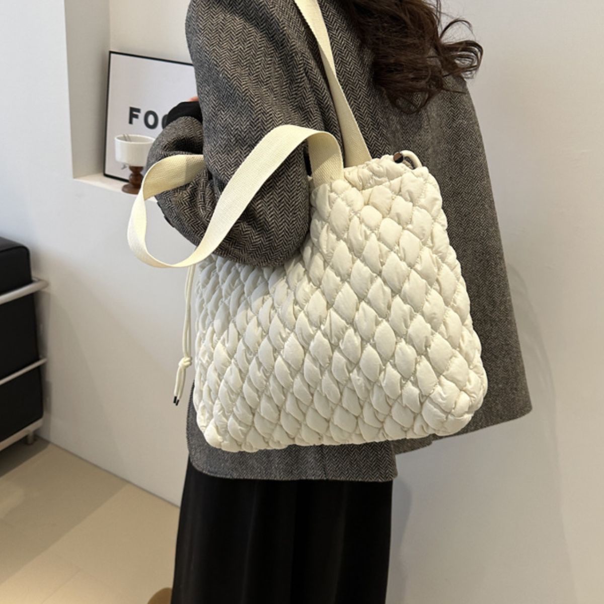 Drawstring Bubble Texture Tote Bag