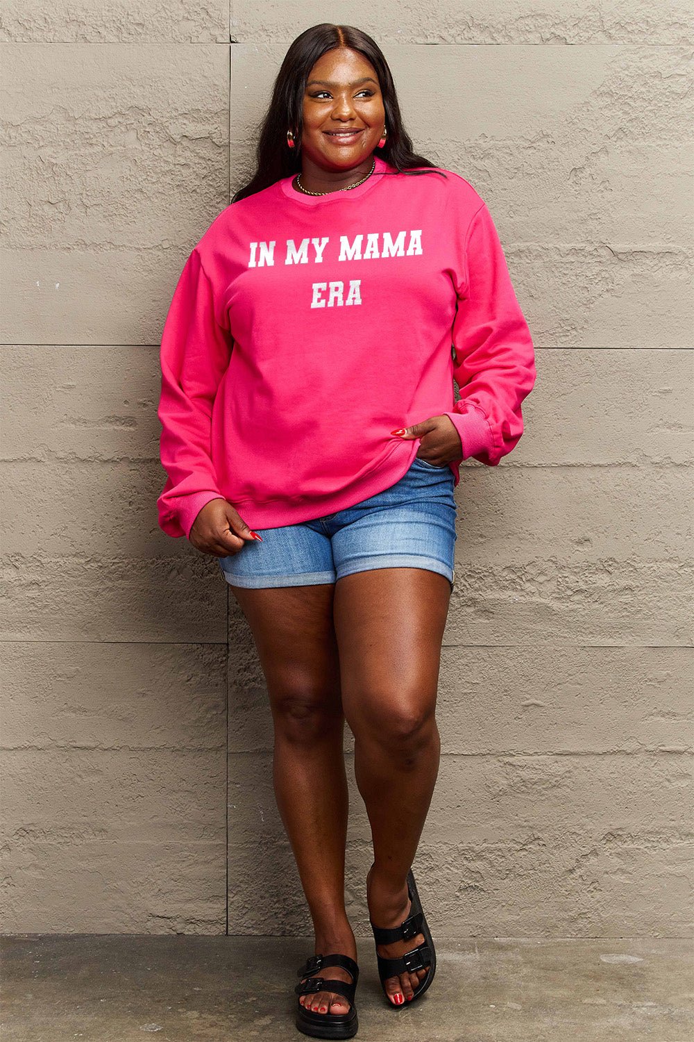 Simply Love Full Size IN MY MAMA EAR Graphic Sweatshirt