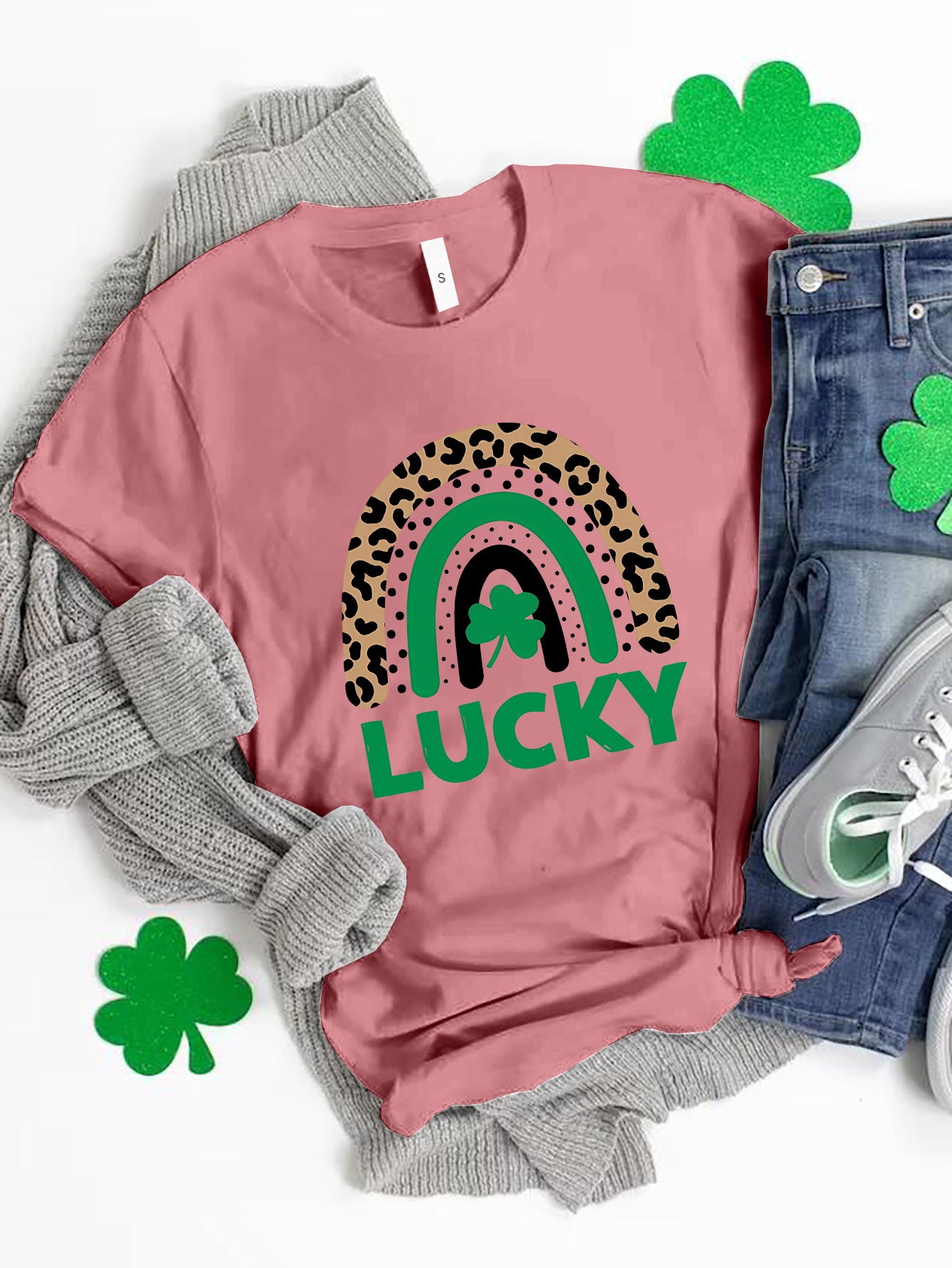 LUCKY Round Neck Short Sleeve T-Shirt