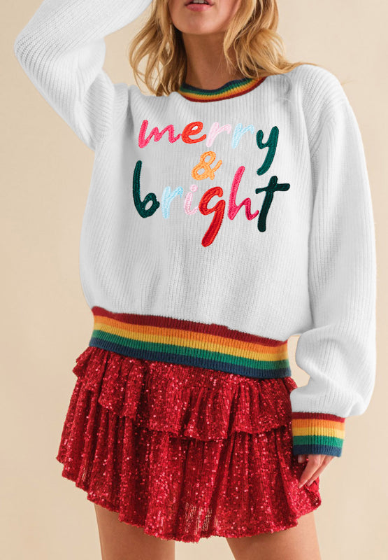 MERRY &amp; BRIGHT Ribbed Round Neck Sweater