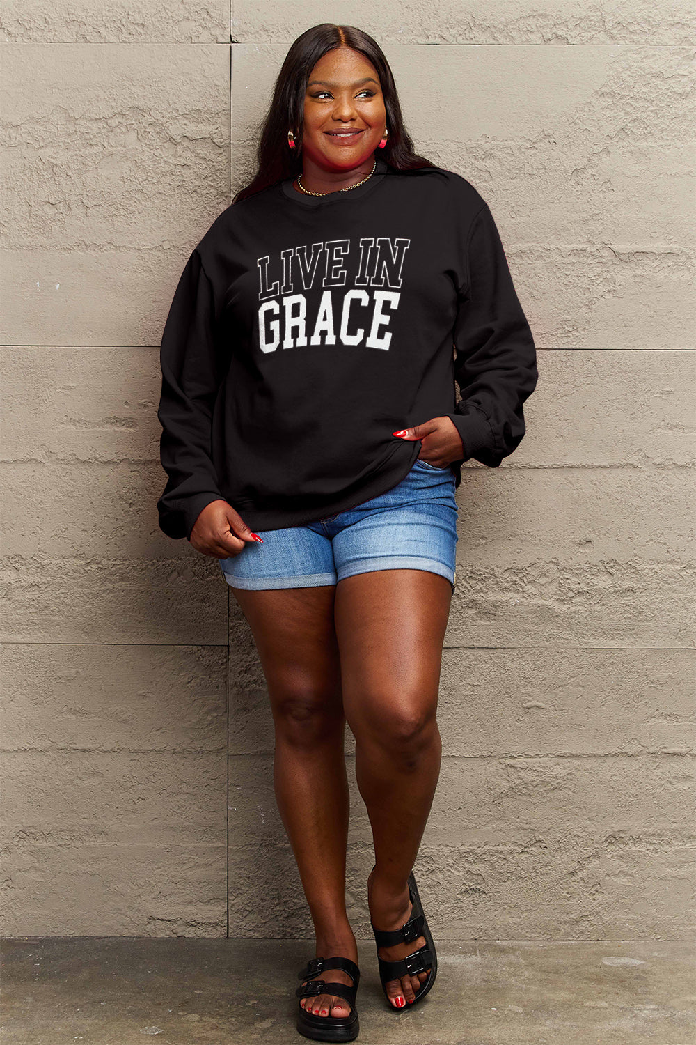 Simply Love Full Size LIVE IN GRACE Graphic Sweatshirt