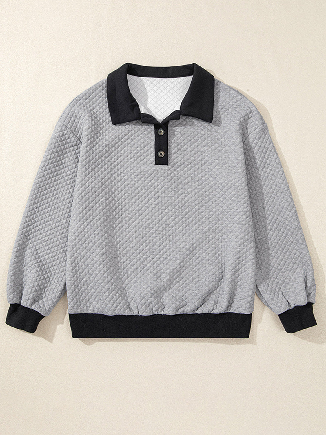 Texture Quarter Button Long Sleeve Sweatshirt