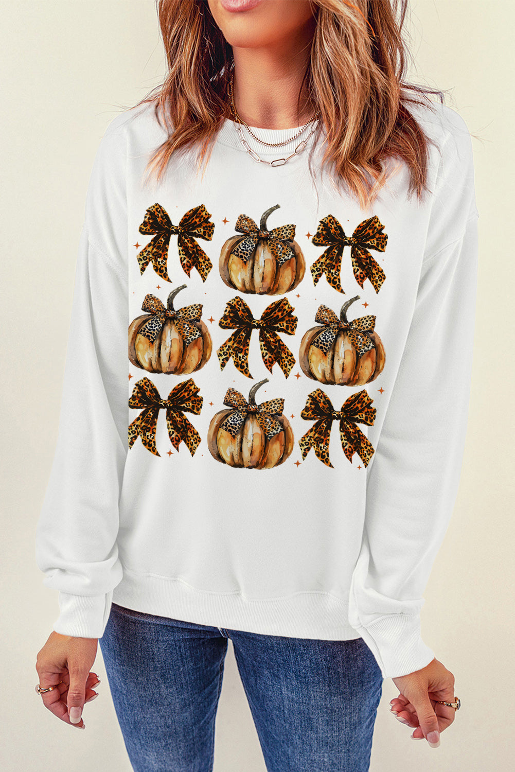 Pumpkin &amp; Bow Graphic Long Sleeve Sweatshirt