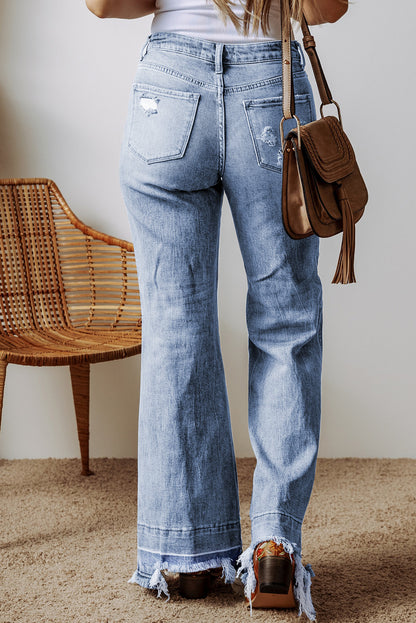 Raw Hem Bootcut Jeans with Pockets