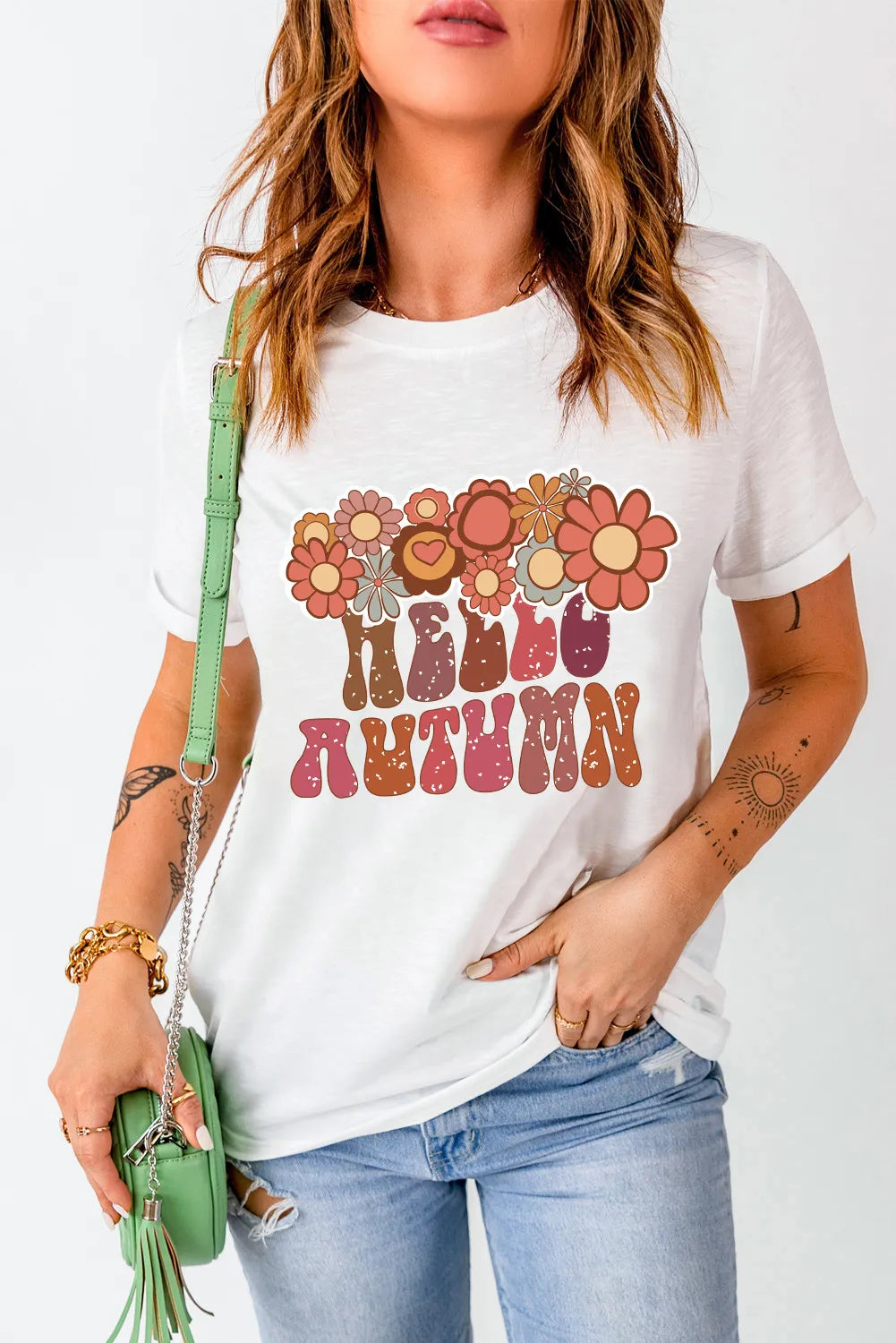 Flower &amp; Letter Graphic Round Neck Short Sleeve T-Shirt