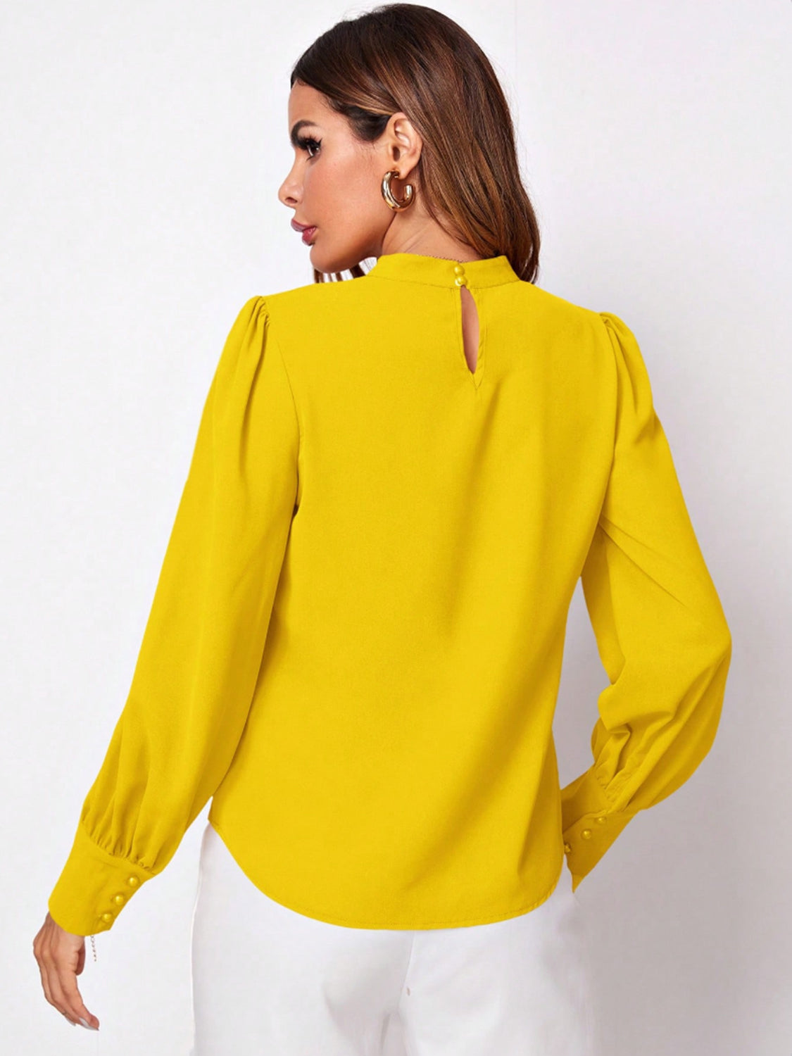 Ruched Mock Neck Long Sleeve Blouse