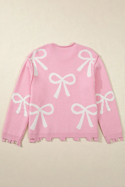 Pearl Detail Bow Round Neck Long Sleeve Sweater