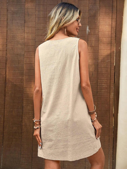 Decor Button Mini Tank Dress with Pockets