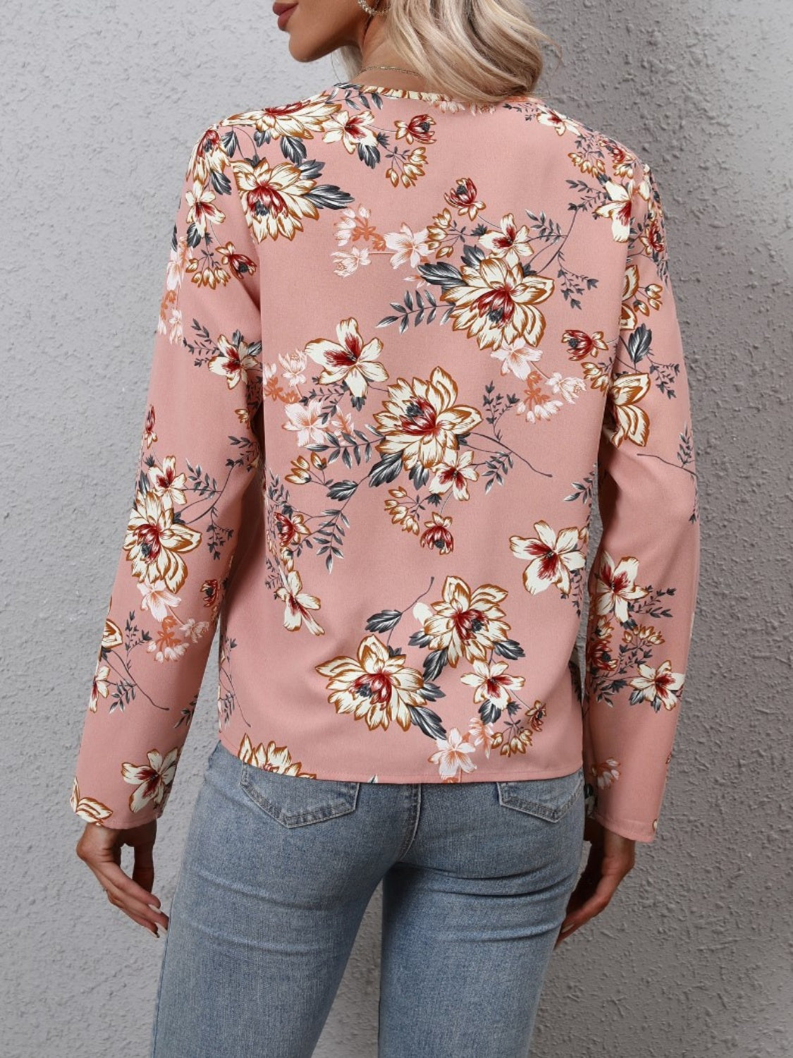 Printed V-Neck Long Sleeve Blouse