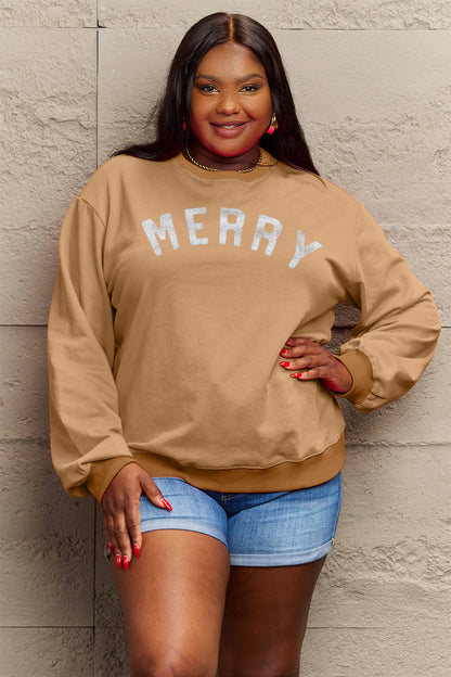 Simply Love Full Size MERRY Graphic Sweatshirt