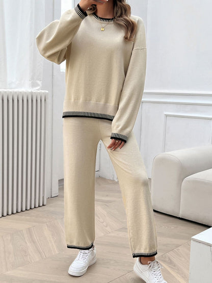 Devine Round Neck Dropped Shoulder Top and Pants Sweater Set