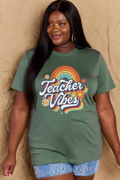 Simply Love Full Size TEACHER VIBES Graphic Cotton T-Shirt