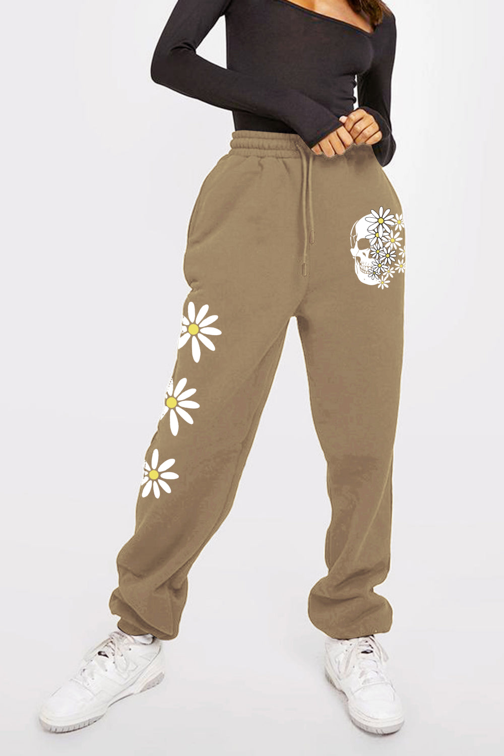 Simply Love Simply Love Full Size Drawstring Flower &amp; Skull Graphic Long Sweatpants