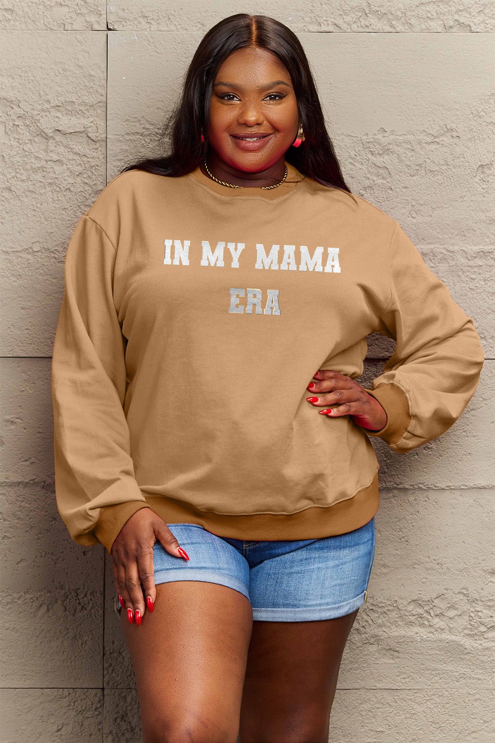 Simply Love Full Size IN MY MAMA EAR Graphic Sweatshirt