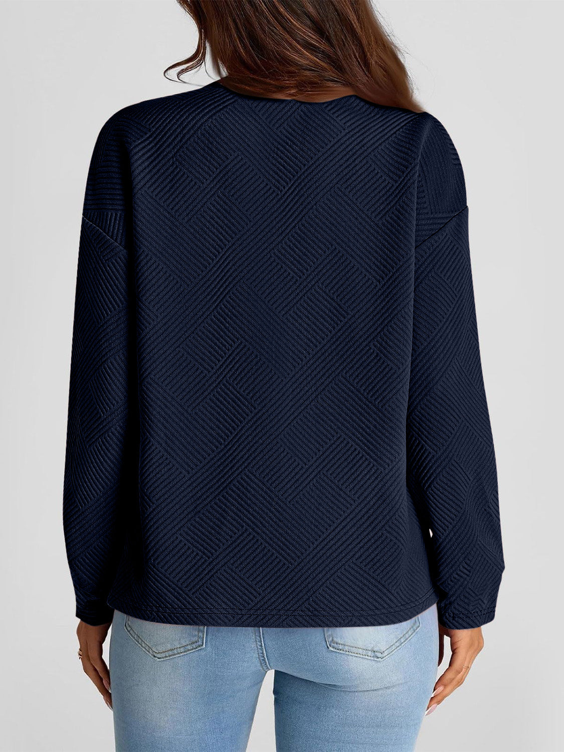 Full Size Texture Round Neck Long Sleeve Sweatshirt