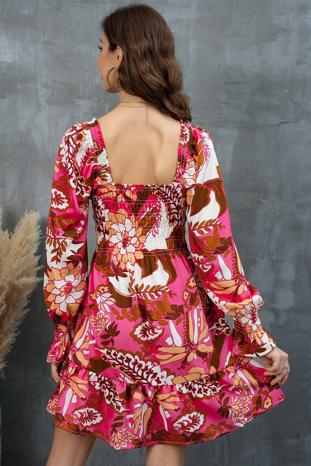 Floral Square Neck Flounce Sleeve Dress