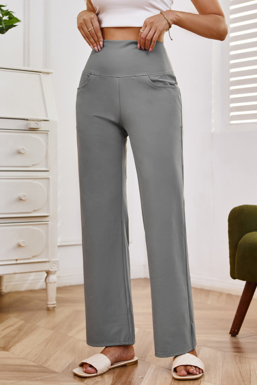 High Waist Wide Leg Pants with Pockets