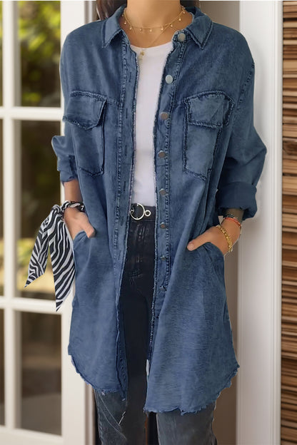 Full Size Pocketed Button Up Long Sleeve Denim Jacket