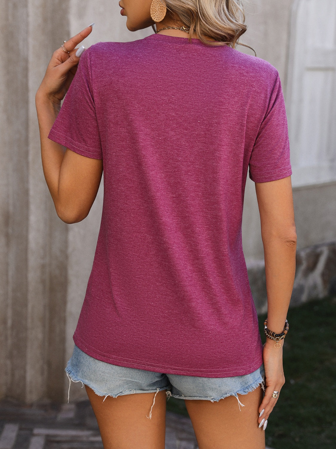 Mandy Heathered Round Neck Short Sleeve T-Shirt