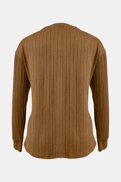 Textured V-Neck Long Sleeve T-Shirt