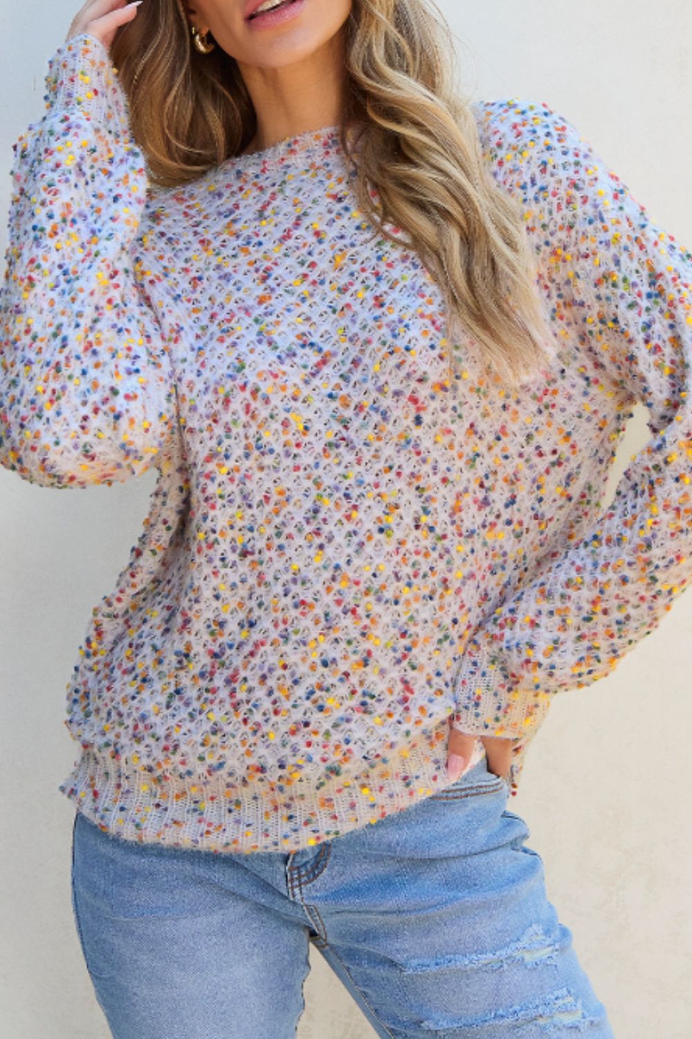 Confetti Round Neck Long Sleeve Sweater