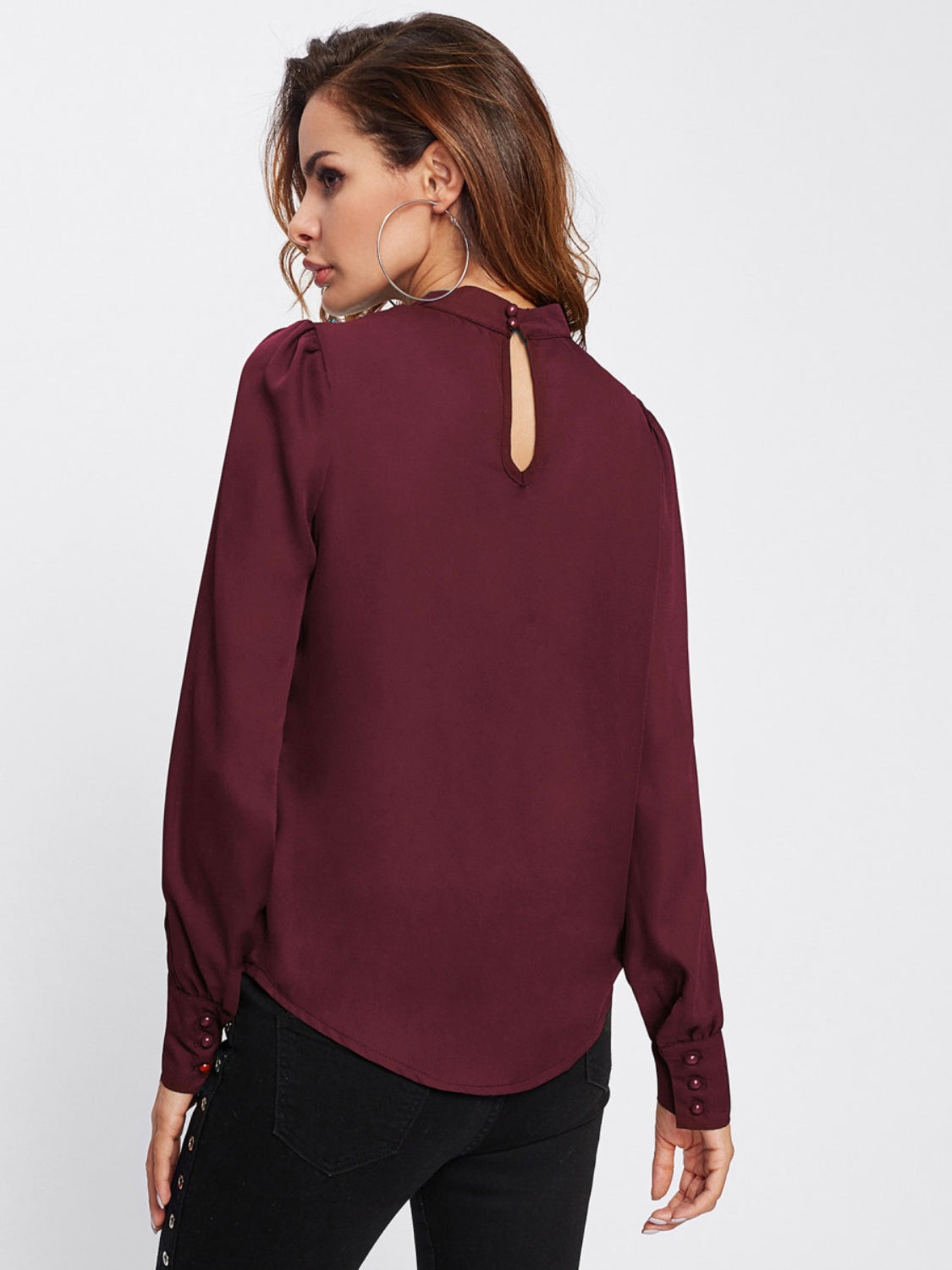 Mock Neck Lantern Sleeve Shirt