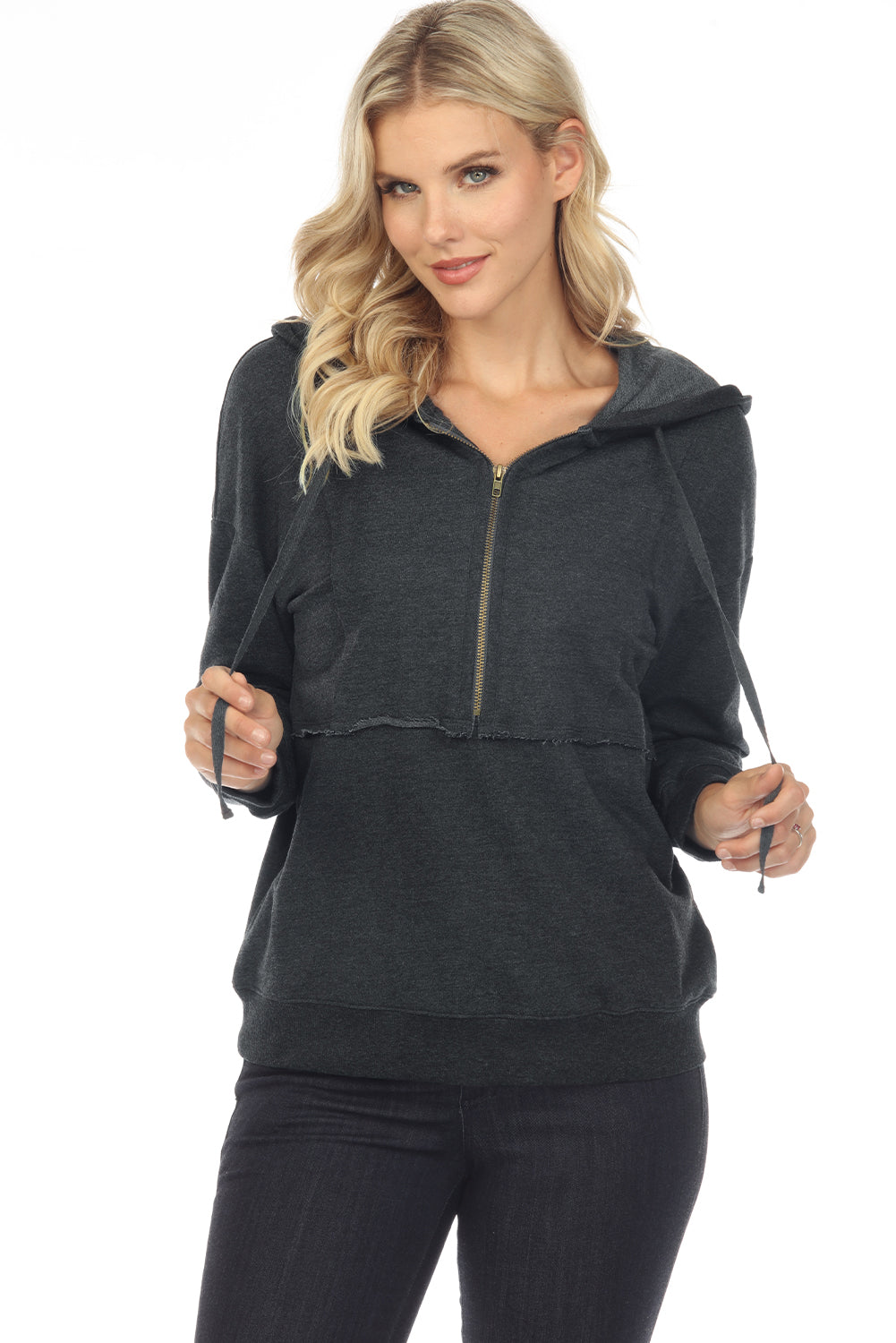 Drawstring Half Zip Dropped Shoulder Hoodie