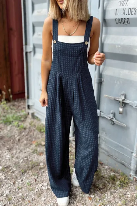 Plaid Wide Strap Wide Leg Overalls