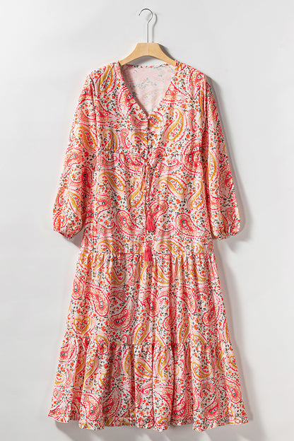 Paisley V-Neck Tied Dress