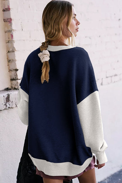 Color Block Round Neck Long Sleeve Sweatshirt