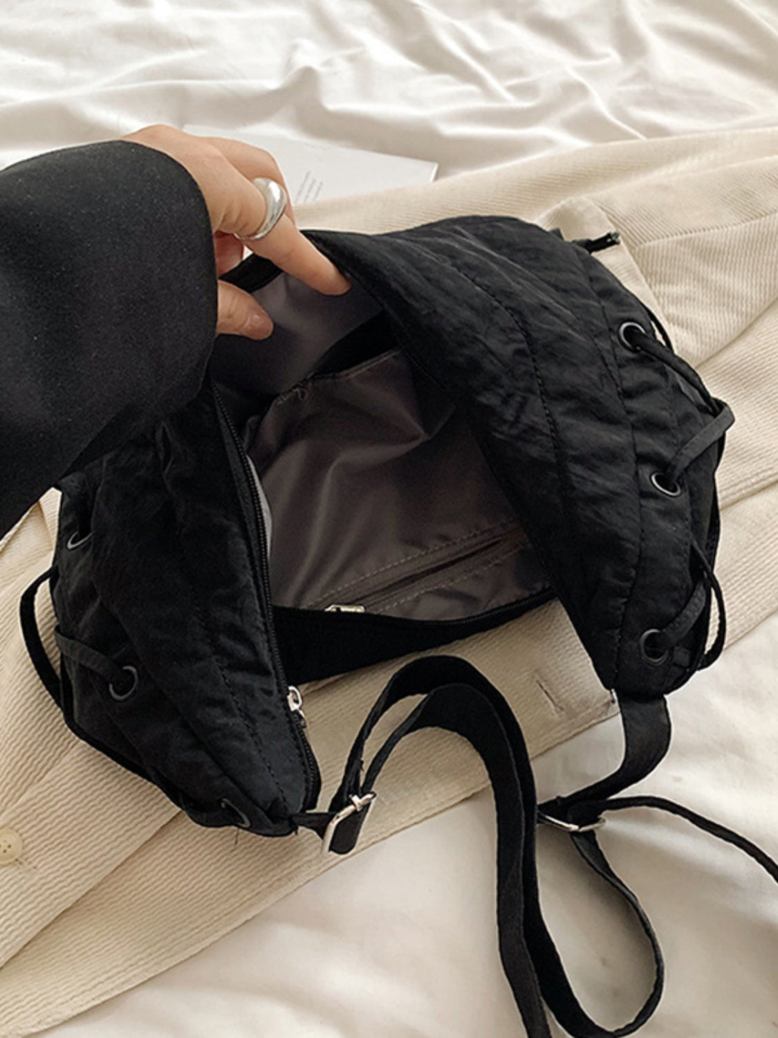 Lace-Up Polyester Crossbody Bag