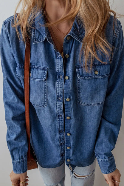 Button Up Long Sleeve Denim Jacket