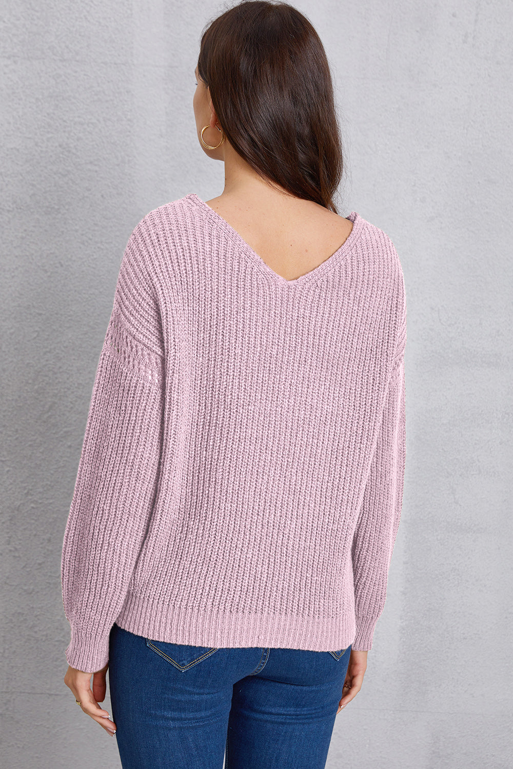 V-Neck Pocketed Dropped Shoulder Knit Top