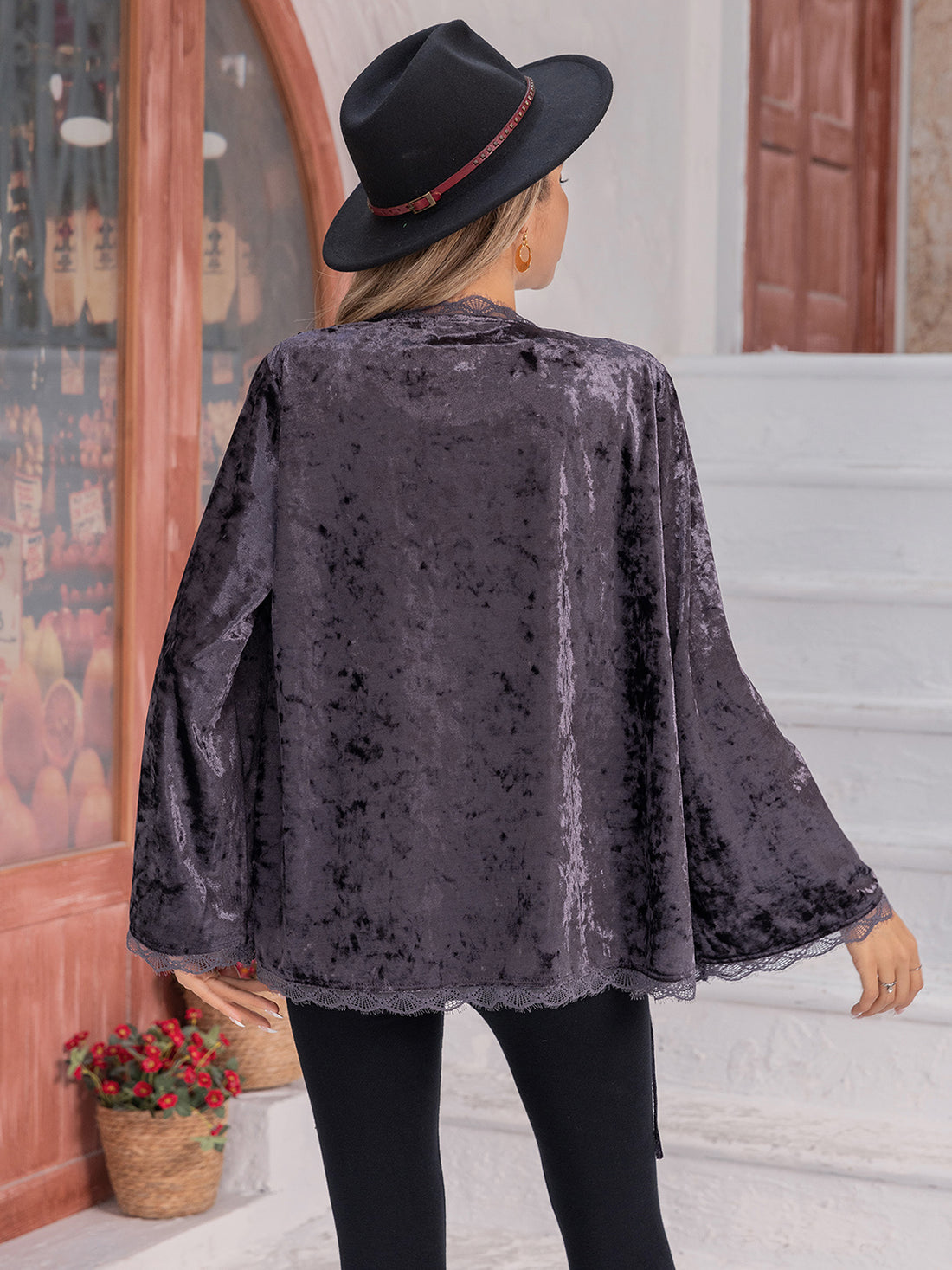 Tied Lace Detail Long Sleeve Cardigan