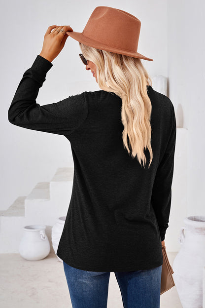 Notched Button Detail Long Sleeve T-Shirt