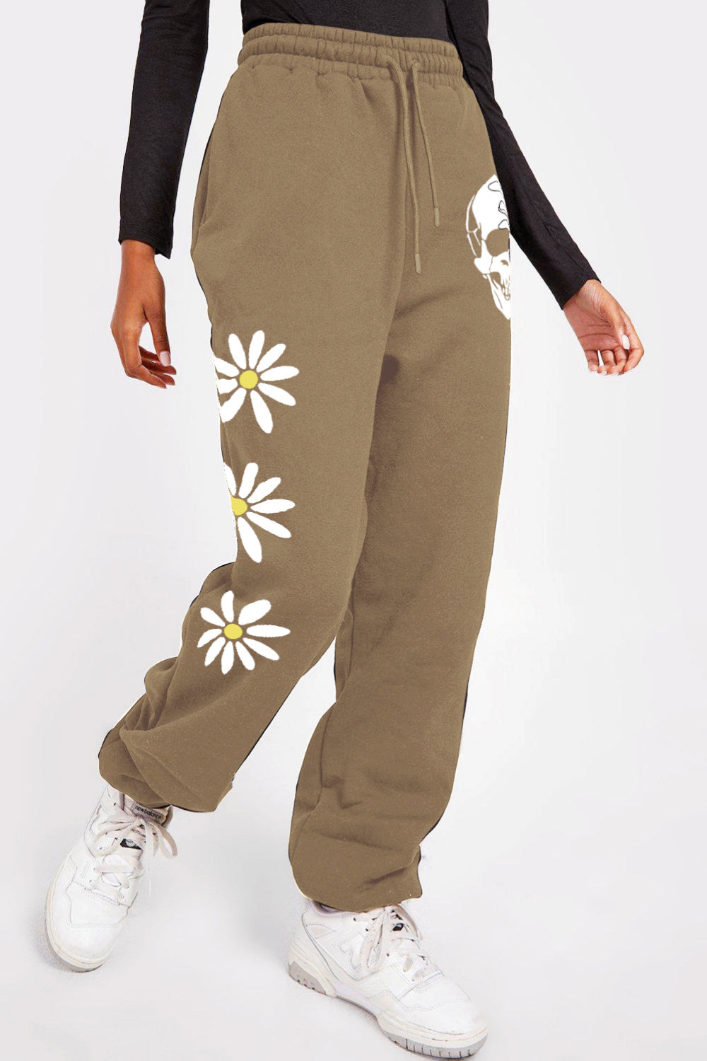 Simply Love Simply Love Full Size Drawstring Flower &amp; Skull Graphic Long Sweatpants