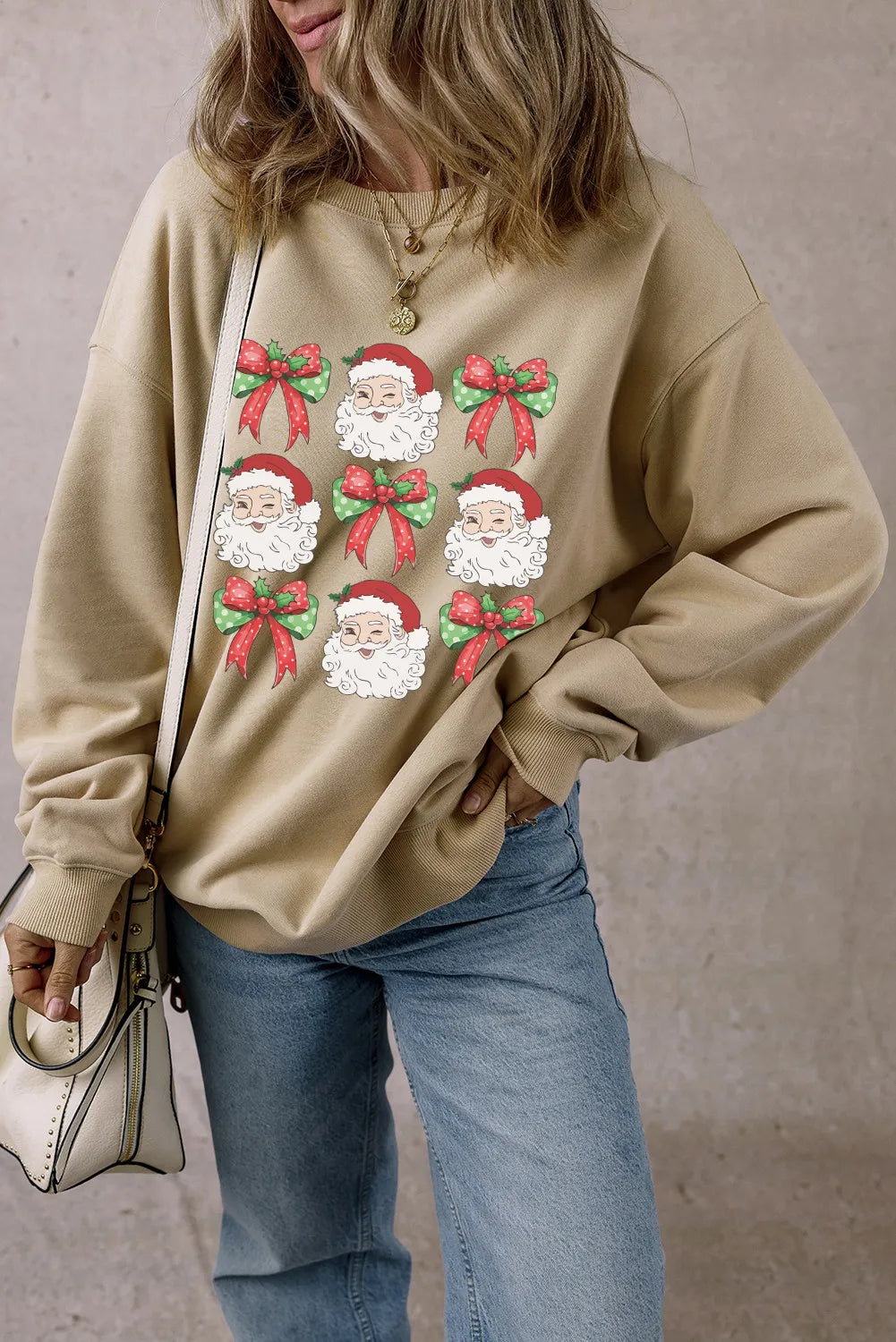 Santa Graphic Round Neck Long Sleeve Sweatshirt