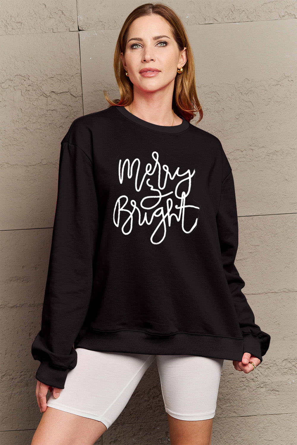 Simply Love Full Size MERRY AND BRIGHT Graphic Sweatshirt